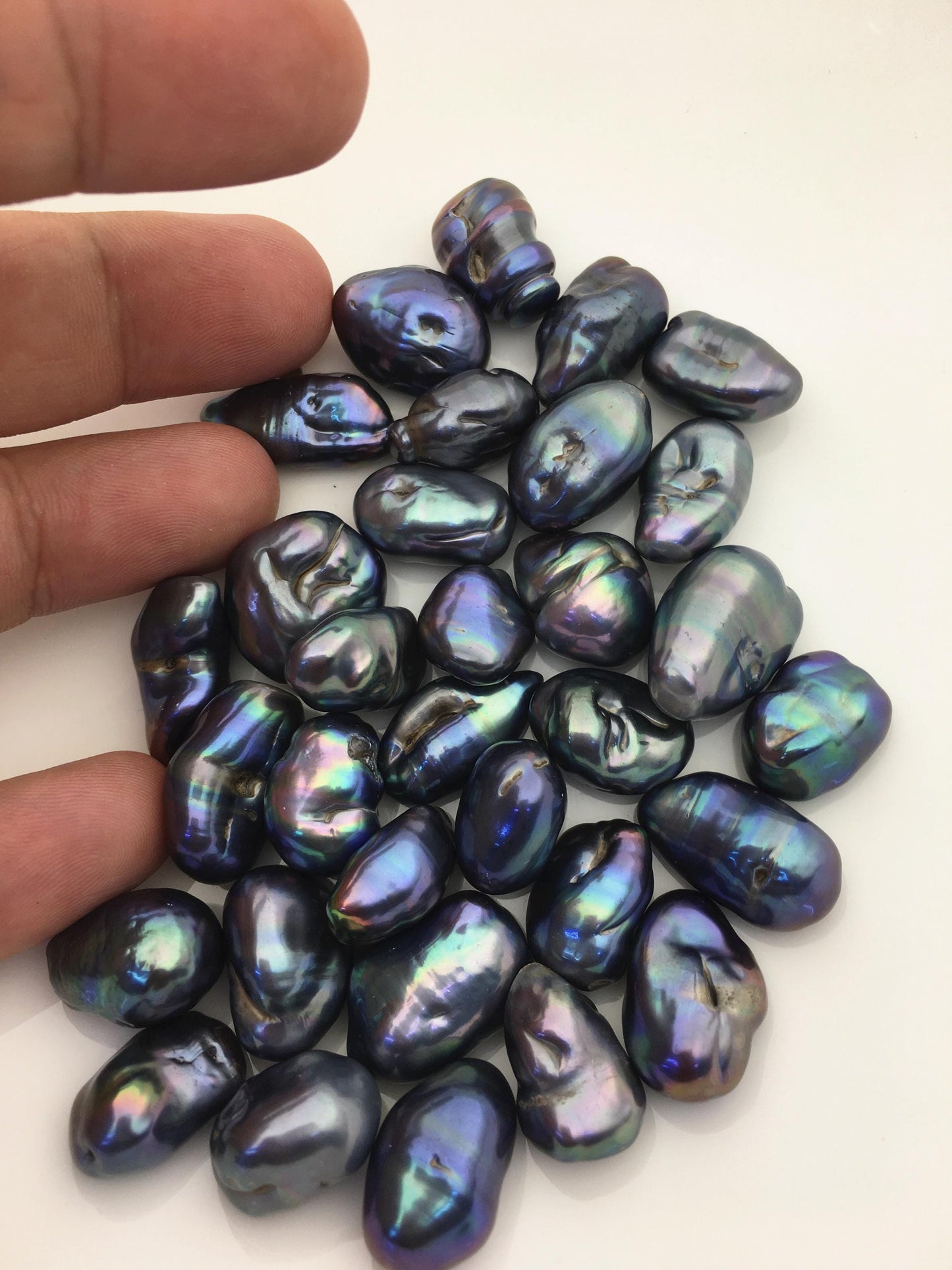 32pcs AA 11-15mm black blue green baroque freshwater pearls, no hole,ZS-T40