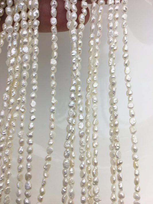 14'' AA 3-3.5mm Tiny white nugget freshwater pearls,irregular nugget freshwater pearl strand,LM3-3A-4