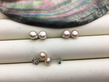 1 pair AAA 7-7.5mm Natural Golden Color Pearl earrings,stud pearl earrings,Sterling Silver,Wedding,Happiness,bridal,birthday,SE1-029