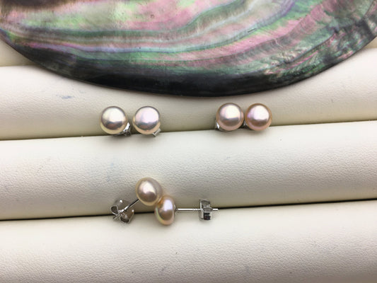 1 pair AAA 7-7.5mm Natural Golden Color Pearl earrings,stud pearl earrings,Sterling Silver,Wedding,Happiness,bridal,birthday,SE1-029
