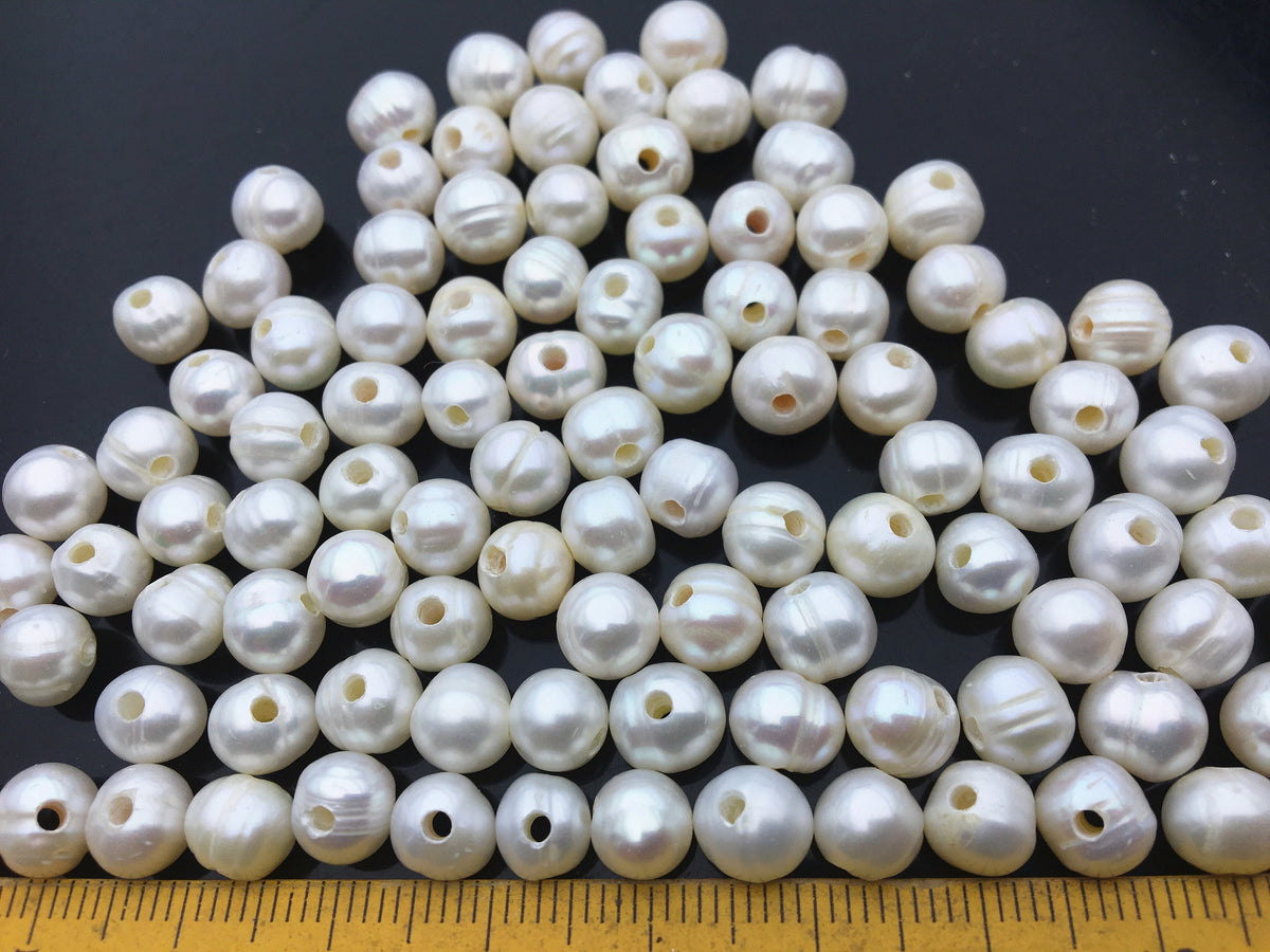 50pcs AA 7mm 1.6mm/2mm large hole white potato freshwater pearl,wholesale,fresh water loose pearl wholesale in bulk,CR7-2A-8