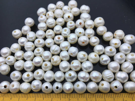 50pcs AA 7mm 1.6mm/2mm large hole white potato freshwater pearl,wholesale,fresh water loose pearl wholesale in bulk,CR7-2A-8