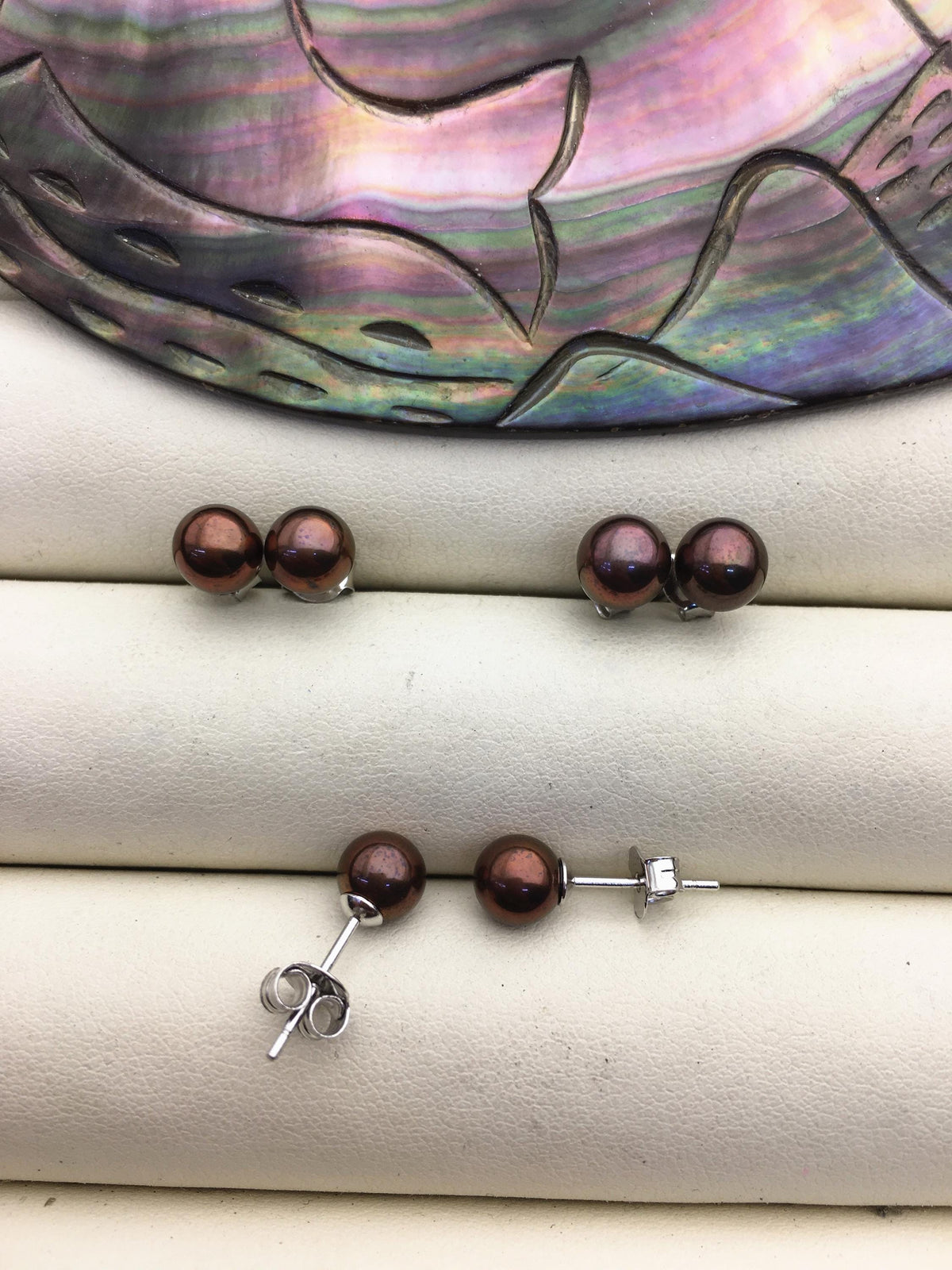 1 pair AAA 6-6.5mm rainbow Round Pearl Stud Earrings,Sterling Silver,Wedding,classic pearl studs,SE1-T52