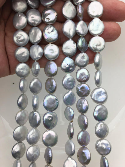 AA+ 11-13mm Gray Drop Coin freshwater pearls,good quality,diy bead,flat round pearl bead strings,COIN12-T6