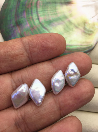 2 pairs AAA 9-10x15-17mm White Diamond Shape Freshwater Pearl White loose Beads Piar,wholesale,ZS-103-37-55