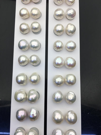 5pairs AAA 11-12mm White baroque drop edison freshwater pearl Pair,no hole,ED11-3A-2-4