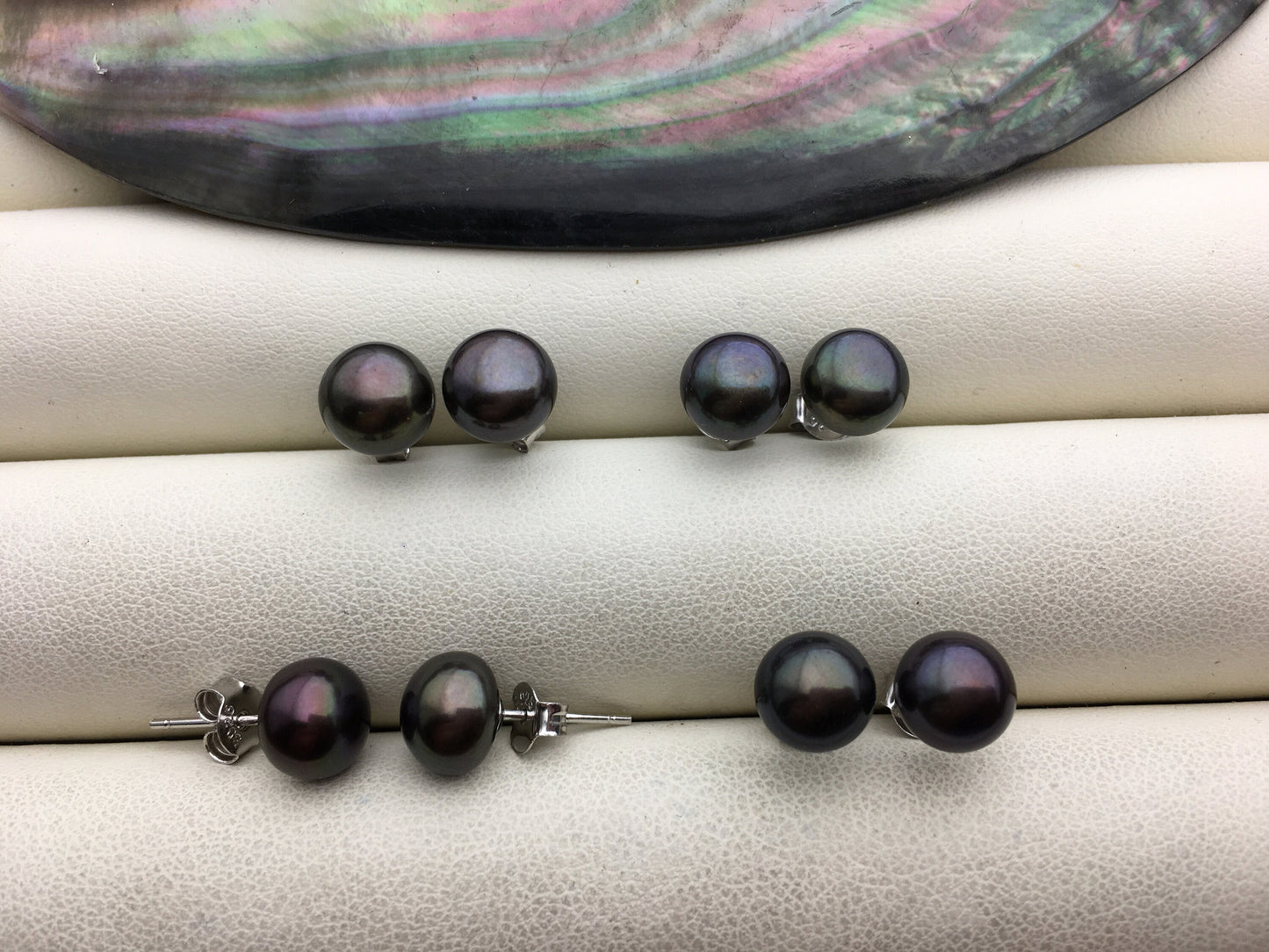 1 pair AAA 7-8mm Black Green Pearl stud Earrings,SE1-T38