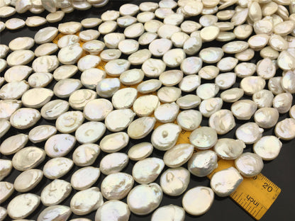 AA 12-16mm white big drop coin freshwater pearls,flat round pearl bead strings,rondelle pearls,COIN14-2A-12