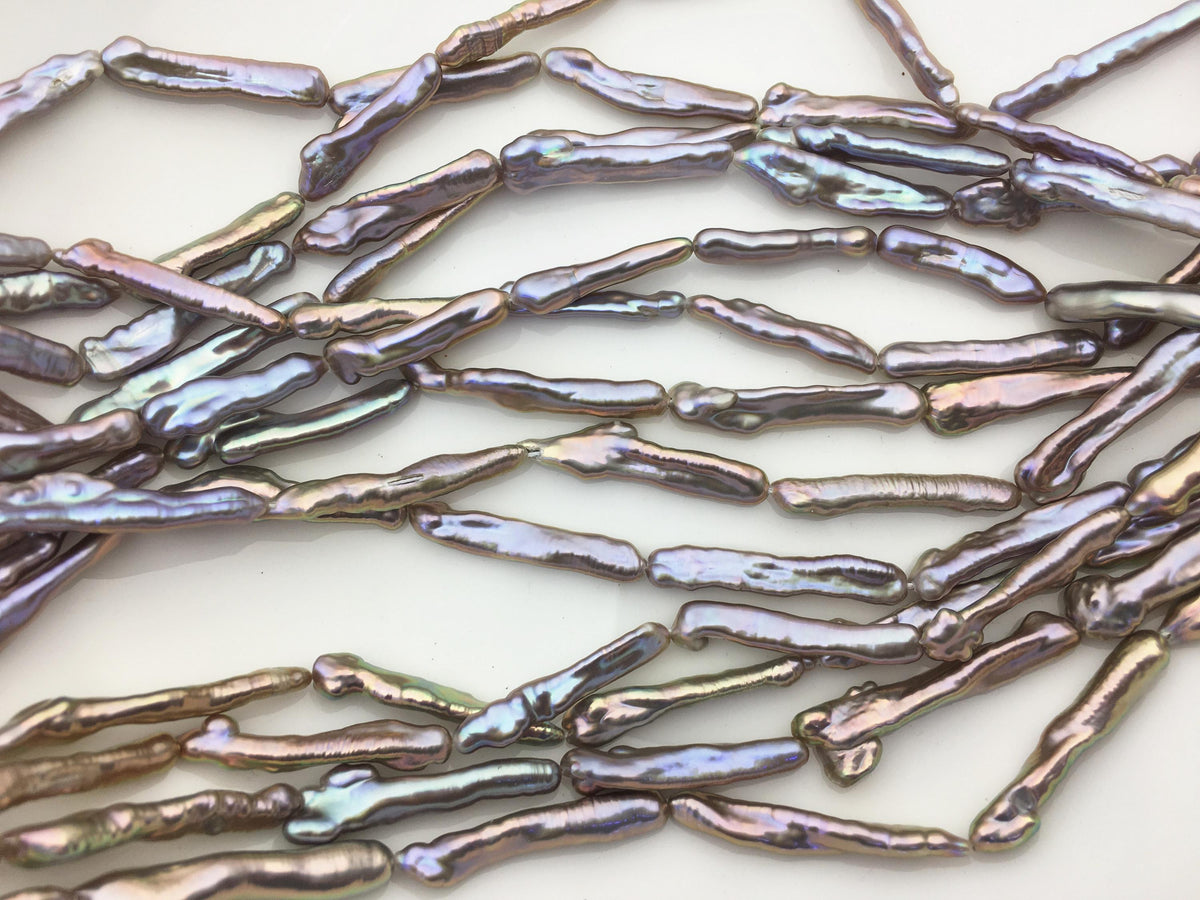 15.5'' AAA 4-7mm gray rainbow Toothpick pearls,ZS-80-27