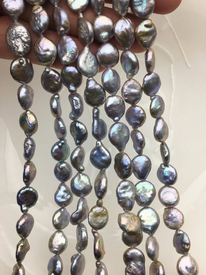 AA 10-11mm gray ranbow color drop coin freshwater pearls,flat pearl beads,COIN10-T3