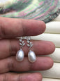 AAA 9mm White rice pearl Leaf cz stud earrings,S925 Sterling Sliver pearl earrings,pearl for women for girl,SE3-103