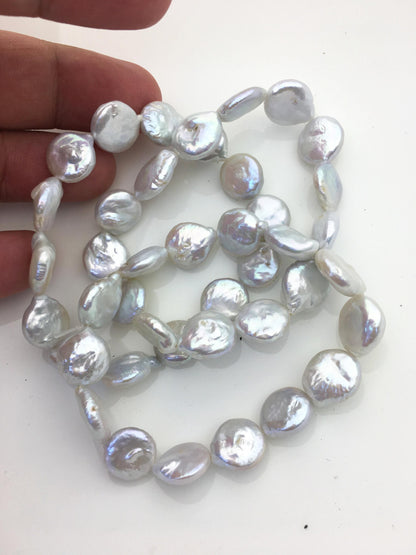 1pc 7 inchs AA+ 11-12mm White Coin Freshwater pearl Elastic string Bracelet,B8-005