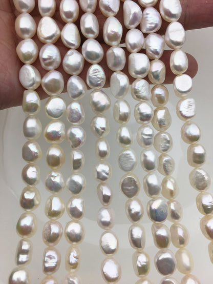 AAA 9-10mm white nugget pearls, high luster,15.3 inches full strand,white pearl necklace,LM9-3A-1-1