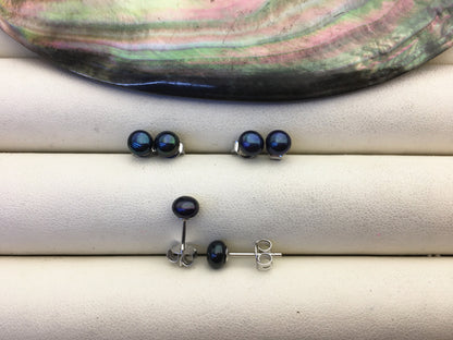 AAA 5-5.5mm tiny deep blue black pearl stud earrings,Sterling Silver,SE1-T26