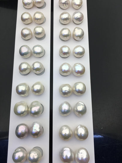 5pairs AAA 11-12mm White baroque drop edison freshwater pearl Pair,no hole,ED11-3A-2-4
