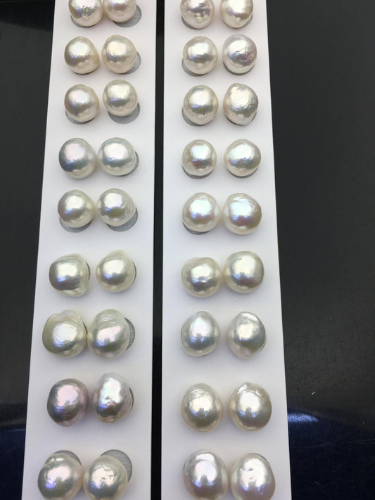 5pairs AAA 11-12mm White baroque drop edison freshwater pearl Pair,no hole,ED11-3A-2-4