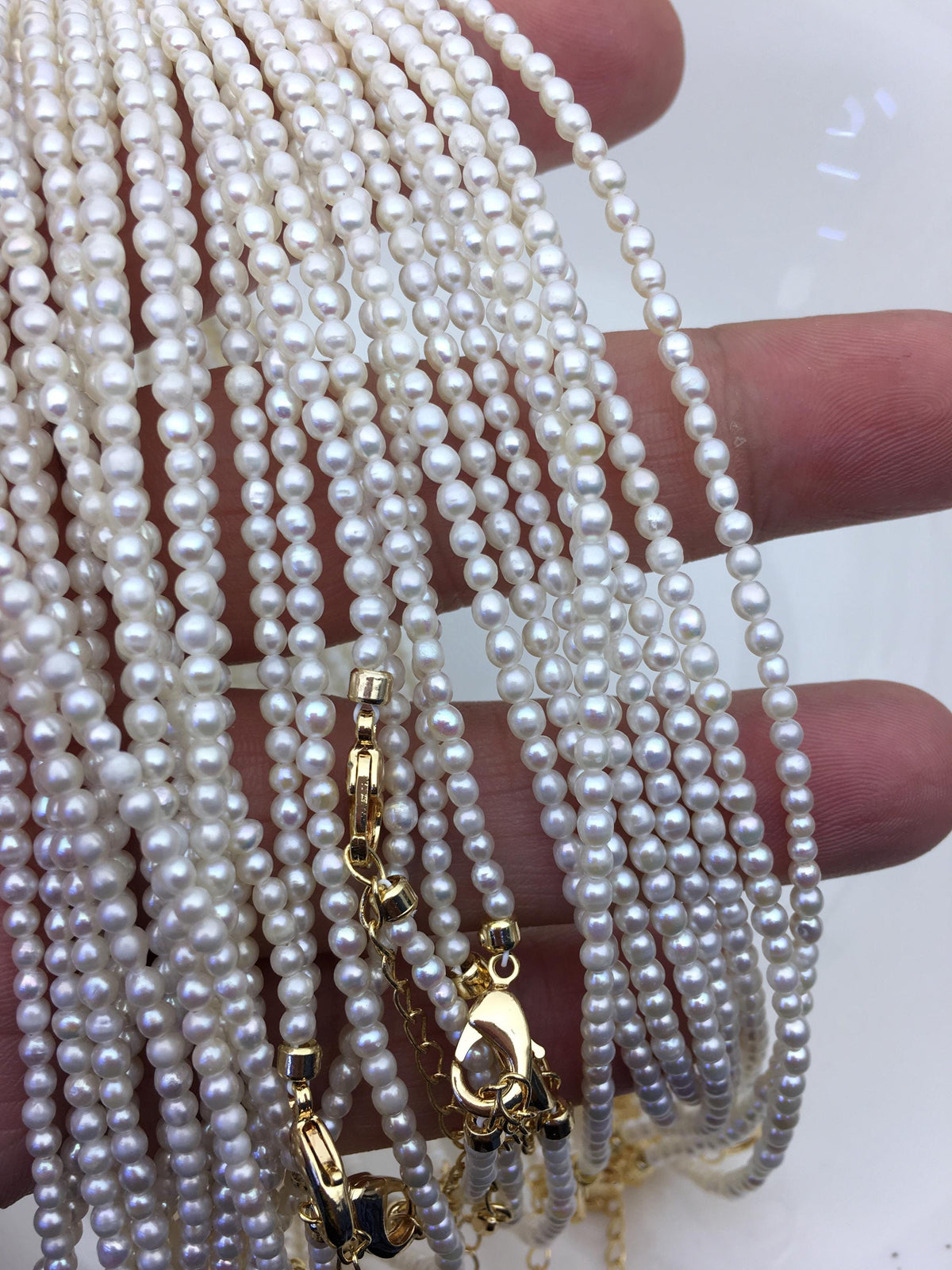 15.3+2'' AA+ 2.5-3mm tiny white rice freshwater Pearl necklace,genuine freshwater Pearl necklace,Natural Pearl Necklace,NPN1-136