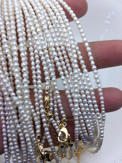 15.3+2'' AA+ 2.5-3mm tiny white rice freshwater Pearl necklace,genuine freshwater Pearl necklace,Natural Pearl Necklace,NPN1-136