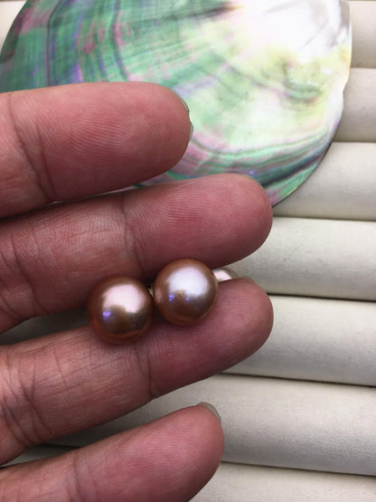 1 pair AAA 11-12mm purple button round edison pearl stud earrings,S925 Sterling Sliver stud earrings,SE3-T9-70