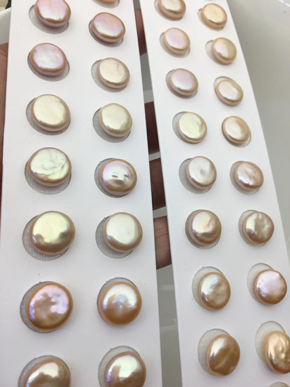 2 pairs AAA 12-13mm Pink Coin Freshwater Loose Pearls Pair,For make Pearl Jewelry,0.9mm half hole,COIN11-3A-3-4