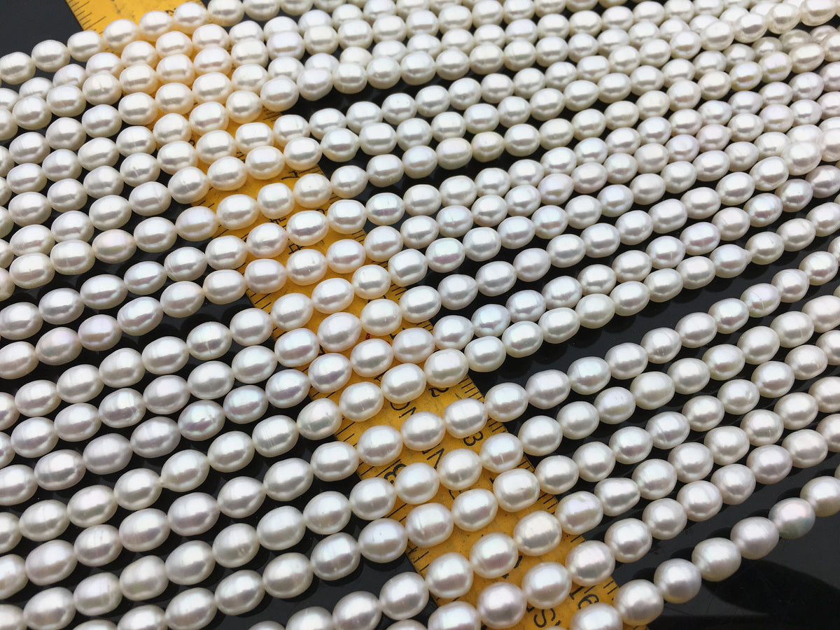AA+ 5.7-6.3mm*7-7.6mm white oval rice freshwater pearls,diy pearl beads,gift for her,Christmas,LR6-2A-2