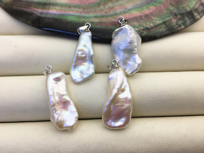 2pcs AAA 10-11mm White Long Keshi freshwater pearl pendant,sterling silver,NC1-T4