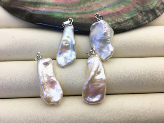 2pcs AAA 10-11mm White Long Keshi freshwater pearl pendant,sterling silver,NC1-T4