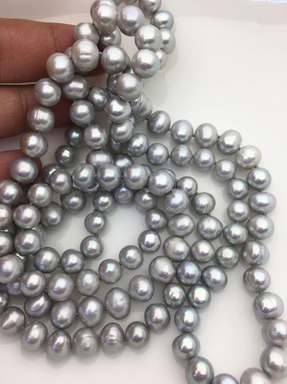 48'' 9mm Gray Near round potato Pearl Necklace,dark gray Pearl necklace,gray round pearl, Love, Mothers Day,Happiness,wholesale,NPN1-002