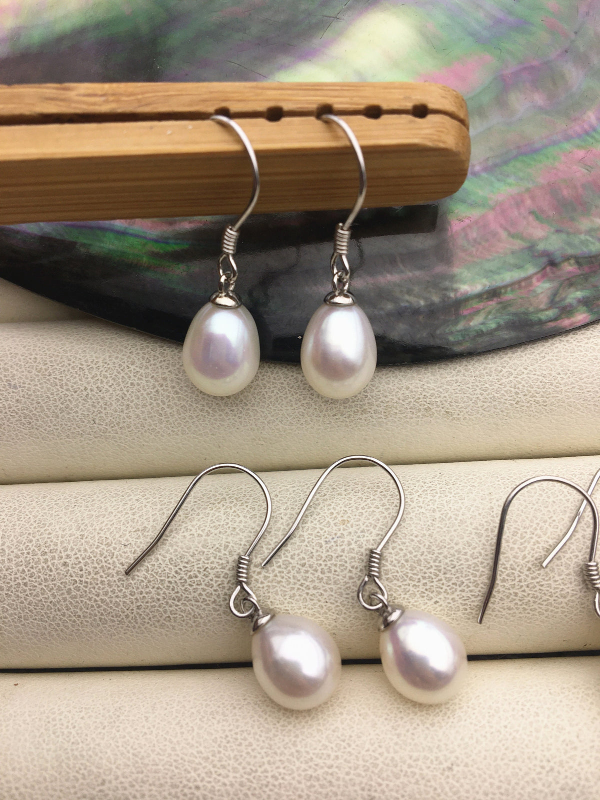 AAA 7.5-8mm white/purple/gray rice freshwater pearl dangle earrings,S925 Sterling Sliver pearl earrings,pearl for women,SE3-110