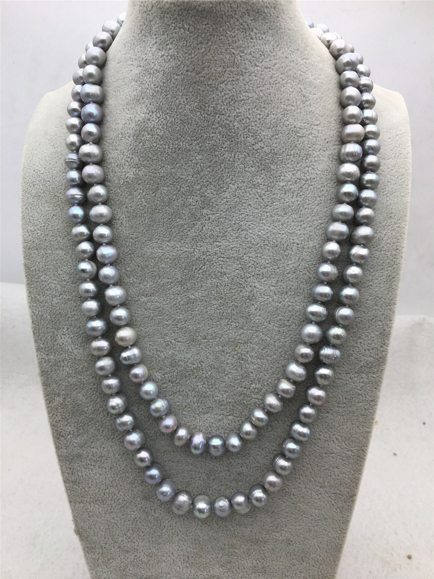 48'' 9mm Gray Near round potato Pearl Necklace,dark gray Pearl necklace,gray round pearl, Love, Mothers Day,Happiness,wholesale,NPN1-002