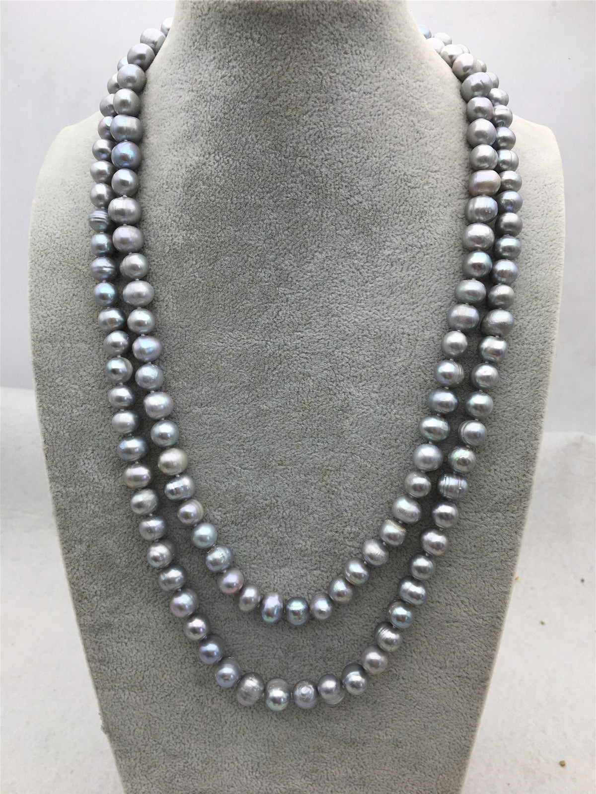 48'' 9mm Gray Near round potato Pearl Necklace,dark gray Pearl necklace,gray round pearl, Love, Mothers Day,Happiness,wholesale,NPN1-002