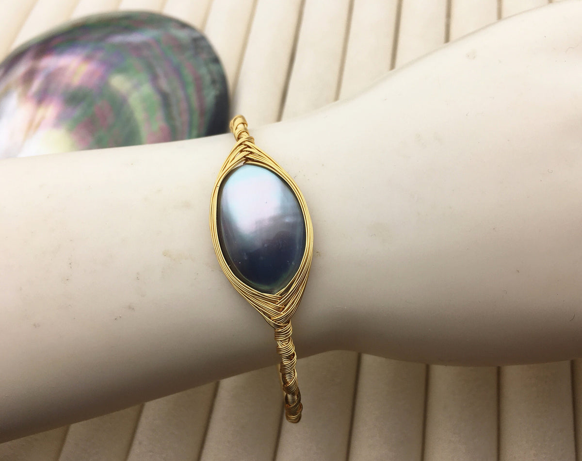 7.25'' Red/Blue Shell handmade bangle bracelet,B8-055-5