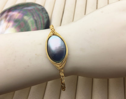 7.25'' Red/Blue Shell handmade bangle bracelet,B8-055-5