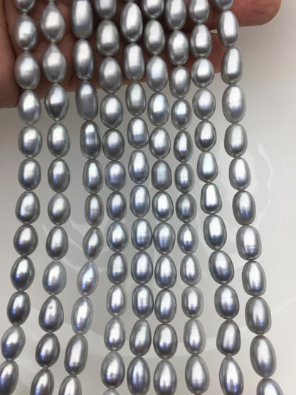 AAA 6.3-7x11-12mm gray long rice freshwater pearls,LR7-T3
