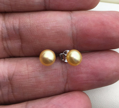 AAA 5-6mm Golden Yellow Pearl stud earrings, Sterling Silver,SE1-014