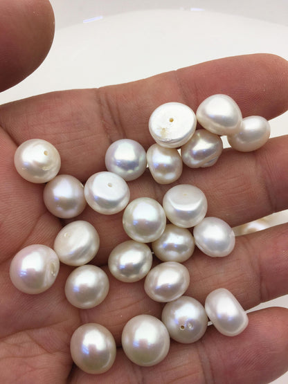 20pcs AAA/AA+ 10-11mm White baroque button freshwater pearls,half hole,BTN10-T5