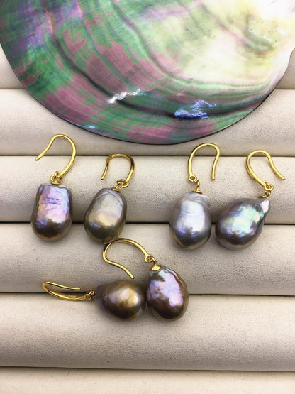 1 pair AAA 11-12mm gray drop edison pearl dangle earrings,S925 Sterling Sliver earrings,SE3-T9-8