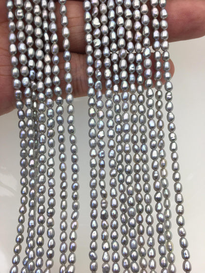 AAA 3-3.5mm gray rice pearls,full strand,oval loose pearl beads,diy pearl,genuine pearl,Cultured pearl,diy pearl beads,LR3-3A-21