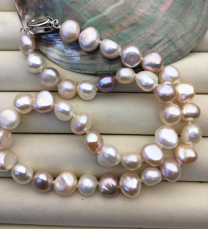 16'' AA+ 9x11mm Big Misc Color White Pink Purple Nugget Freshwater Pearl necklace,NPN1-T18