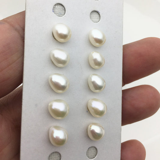 2 pairs AAA 6.5-7mm white teardrop freshwater pearls pairs,half hole,LR6-3A-10