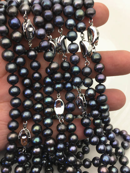 18'' AAA 7-7.5mm Green Black Round Freshwater pearl Necklace,NPN1-T19
