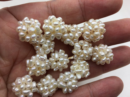 4pcs Handmade Weave White Pearl Balls,Natural Freshwater Pearl Ball Cluster 13-15mm White ball,APL-004