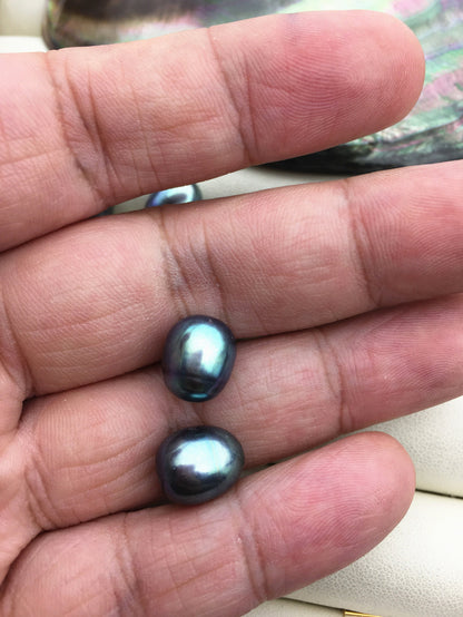 2 pairs AA+ 9.4-10.3mm deep blue green rice freshwater pearls,for make dangle pearl earrings,LR10-T5