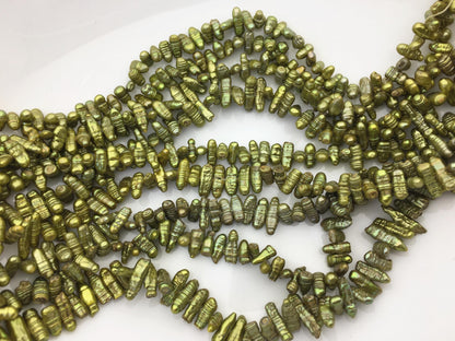 AA 4-5mm green Biwa Pearl Necklace,Genuine Fresh Water Pearl,Wedding Necklace,Mothers Day,ZS-80-10-44