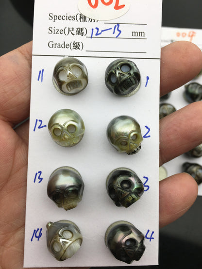 1pc 12-14mm Big Tahitian HandMade Carved Skull Sea Pearl Beads For necklace pendant earrings,Natural Color,Diy pearl,CAC-SKU-015-1