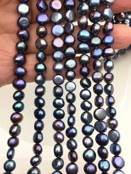 AAA 7-8mm blue black nugget freshwater pearls,irregular nugget freshwater pearl strand,LM7-T11