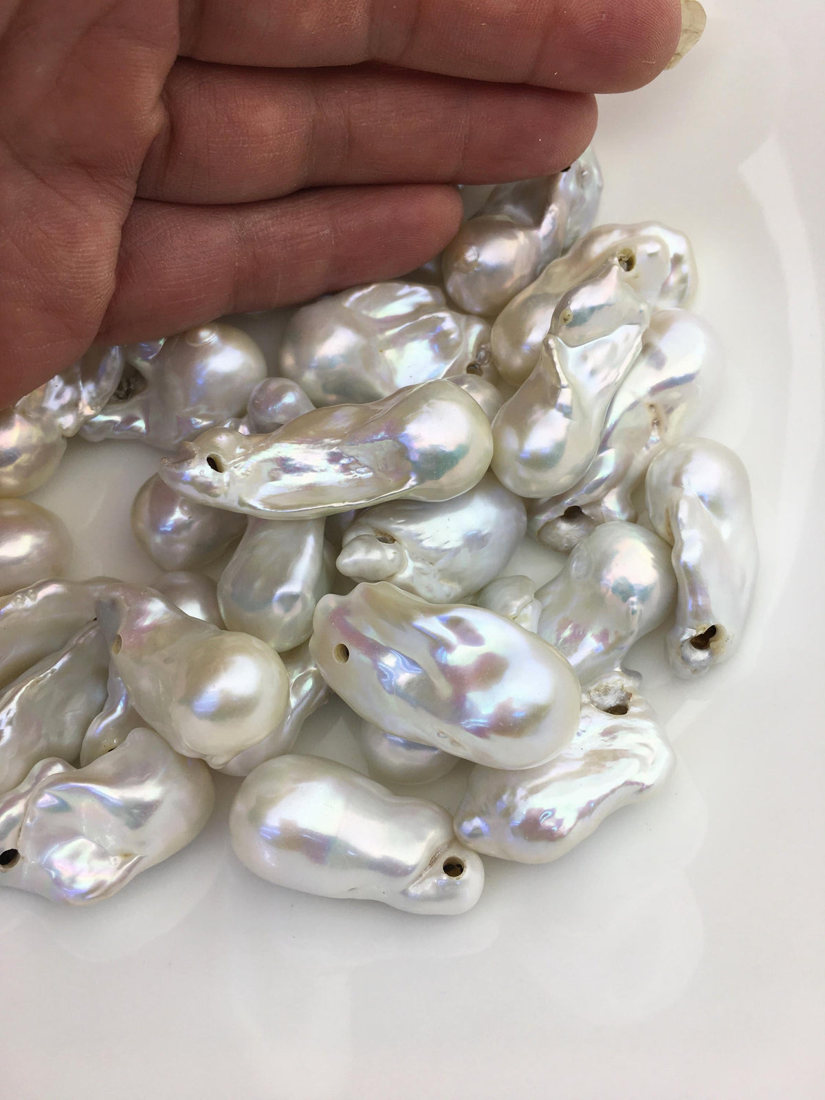 10pcs AA+ 14-19mm White big Long Flame ball Pearl - 2.2mm side large hole,FL15-T7