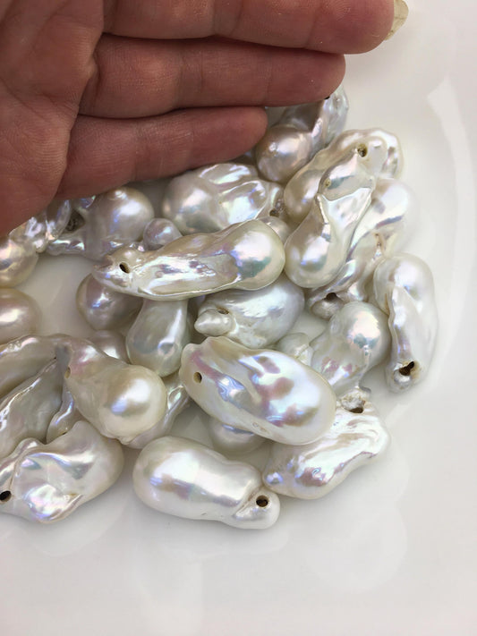 10pcs AA+ 14-19mm White big Long Flame ball Pearl - 2.2mm side large hole,FL15-T7