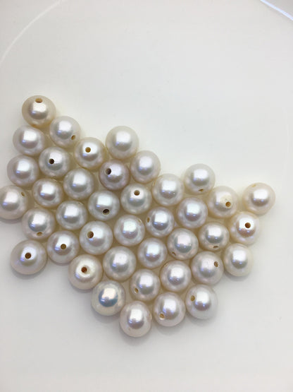 10pcs AAA/AA+ 11-12mm white button near round freshwater pearls,2.2mm large hole,RP11-T4