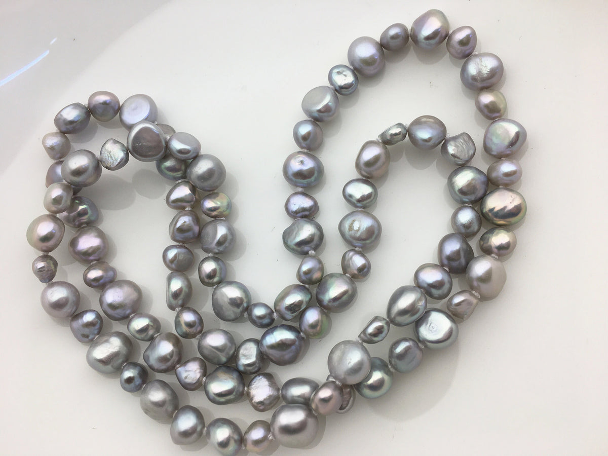 28'' AA+ 5-8mm gray nugget pearl Necklace,NPN1-T69